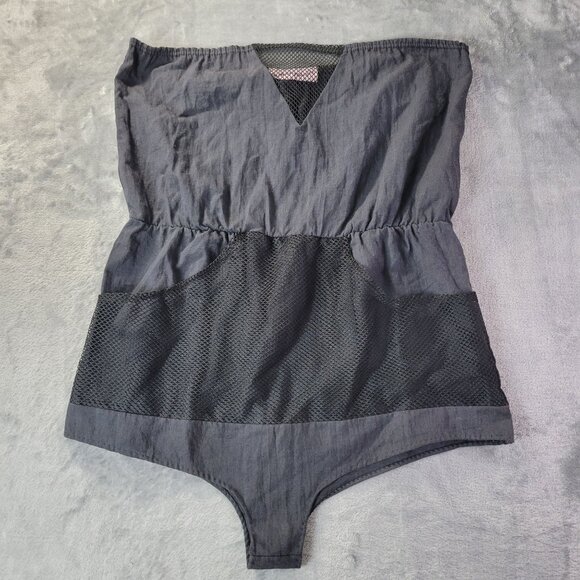Nikki Nicole Womens Black Strapless One-Piece Romper Mesh‎ Pockets Sleeveless - Picture 1 of 8